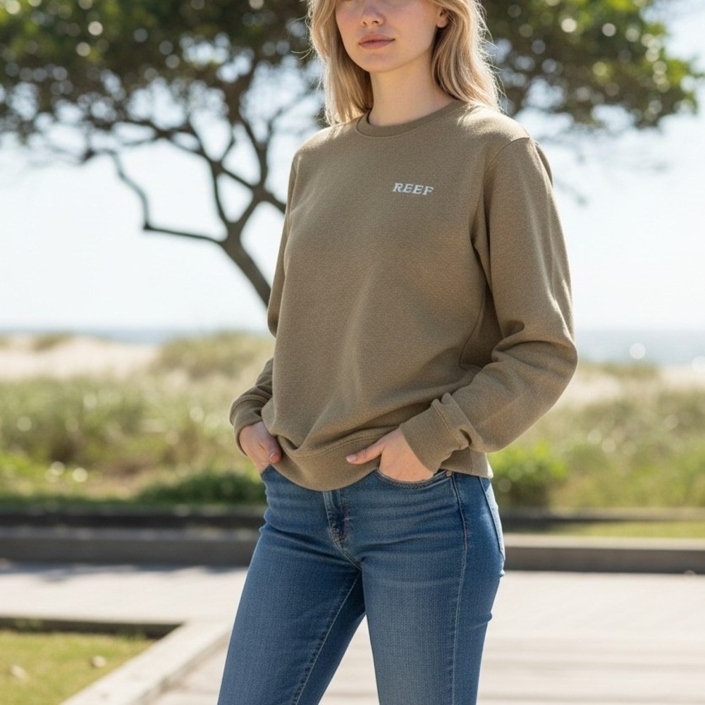 Reef Salt Sand Reef Graphic Sweatshirt Tan‎ Khaki Crewneck Fleece Large